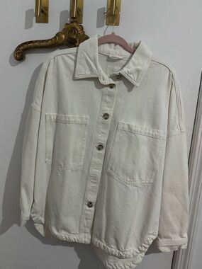 H&M Cream Oversized Button-Front Jean Jacket